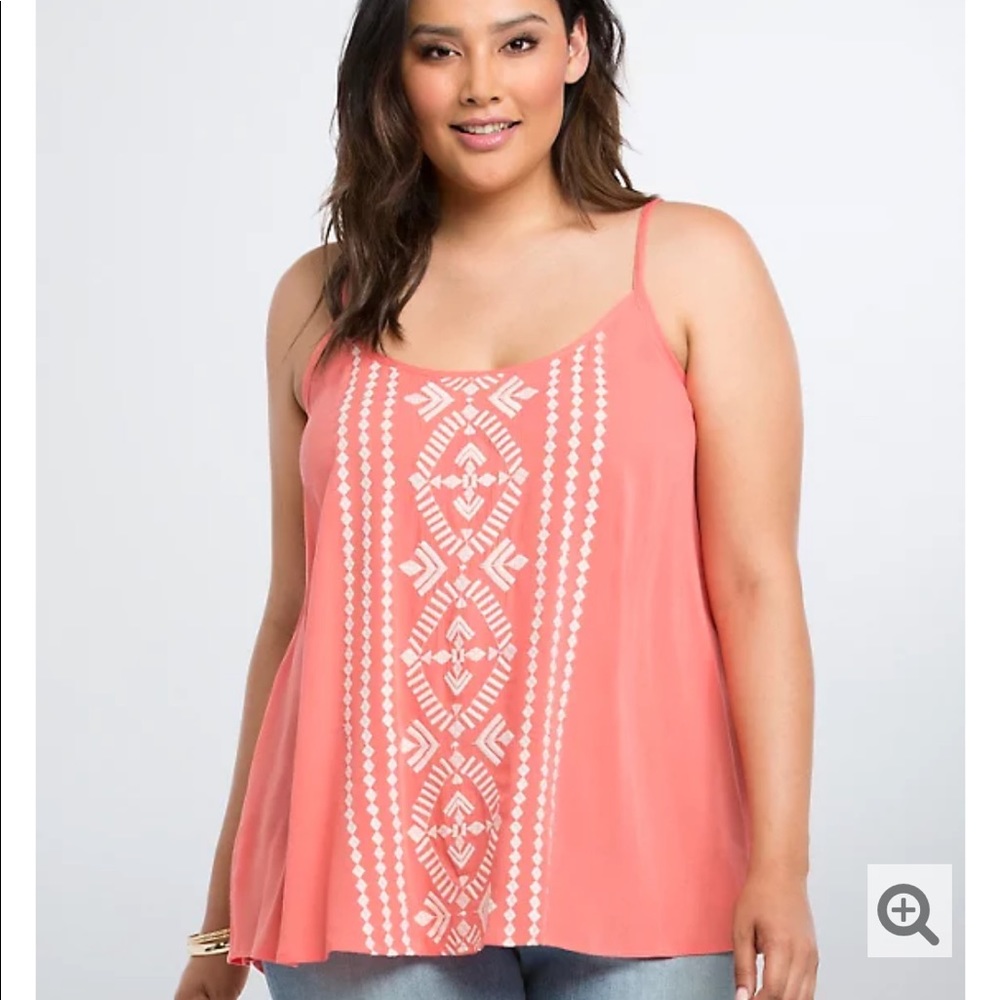 Torrid Coral Gauze Embroidered Cami Tank Top